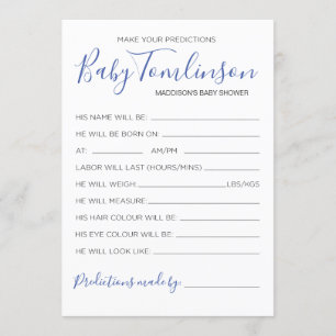 Jongen Baby shower voorspelling Raad spelkaart Kaart