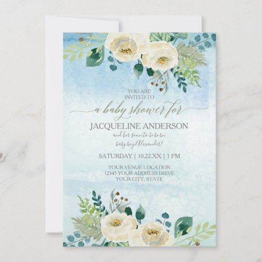 Jongen Baby shower Waterverf Blauwe roze Floral Kaart (Voorkant)