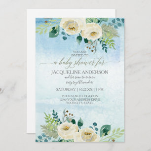 Jongen Baby shower Waterverf Blauwe roze Floral Kaart