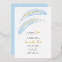 Jongen Baby Shower Waterverf Blauwe Veer