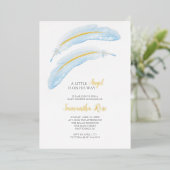 Jongen Baby shower Waterverf Blue Feather Folie Uitnodiging (Staand Voorkant)