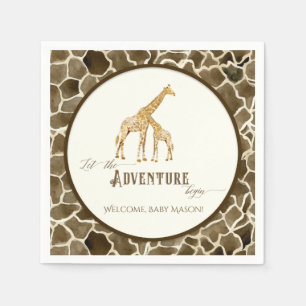 Jongen Baby shower Waterverf Giraffe mama en Baby Servet