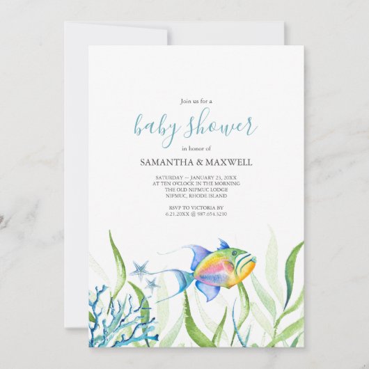 Jongen Baby shower Waterverf Leuke Vis Kaart (Voorkant)