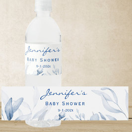 Jongen Baby shower Waterverf Stilleven Bloemen Waterfles Etiket