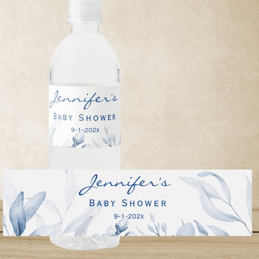 Jongen Baby shower Waterverf Stilleven Bloemen Waterfles Etiket