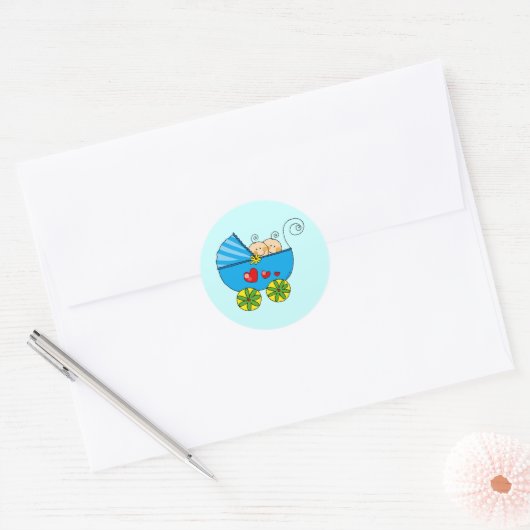 Jongen baby tweeling ronde sticker (Envelop)