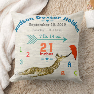 Jongen Babykamer Baby Geboorte Stats Giraffe Pijl Kussen