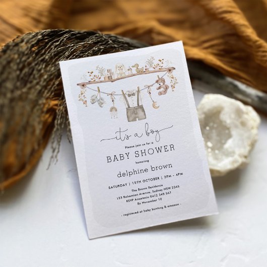 Jongen Babykleding Boho Neutral Tone Baby shower Kaart