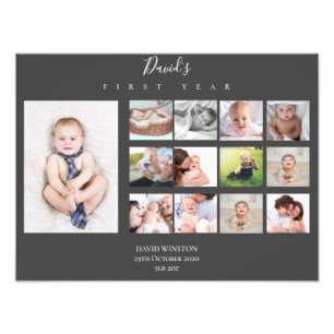 Jongen baby's eerste jaar Foto Collage Keepomwille Afdruk