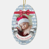 Jongen Baby's Eerste Kerstboom Blauw & Rood Foto Keramisch Ornament (Links)
