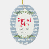 Jongen Baby's Eerste Kerstboom Blauw & Rood Foto Keramisch Ornament (Achterkant)