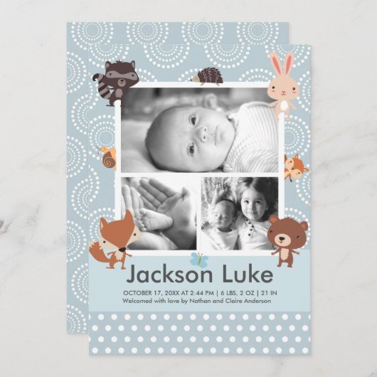 Jongen baby's Foto geboorteaankondigingen Aankondiging (Voorkant / Achterkant)