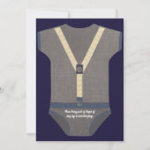 Jongen babyshower herfst blauwe jute rompertje kaart (Achterkant)