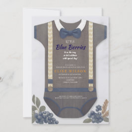 Jongen babyshower herfst blauwe jute rompertje kaart