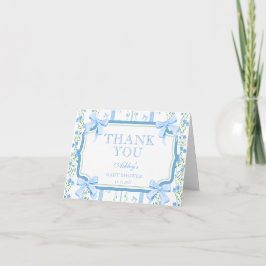 Jongen Babyshower met Blauwe Strik Bedankt (Voorkant)