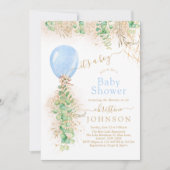 Jongen ballon Eucalyptus Gold Glitter Baby shower Kaart (Voorkant)