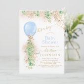 Jongen ballon Eucalyptus Gold Glitter Baby shower Kaart (Staand voorkant)