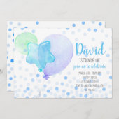 Jongen Ballons Confetti Blue Cute 1st Birthday Par Kaart (Voorkant / Achterkant)