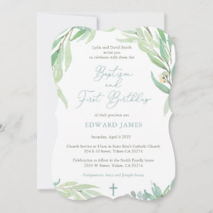 Jongen Baptism 1st Birthday Party, Spring Greenery Kaart