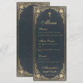 Jongen Baptism Blue Gold Elegant Calligraphy  Menu (Voorkant / Achterkant)