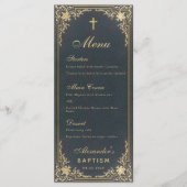 Jongen Baptism Blue Gold Elegant Calligraphy  Menu (Voorkant)