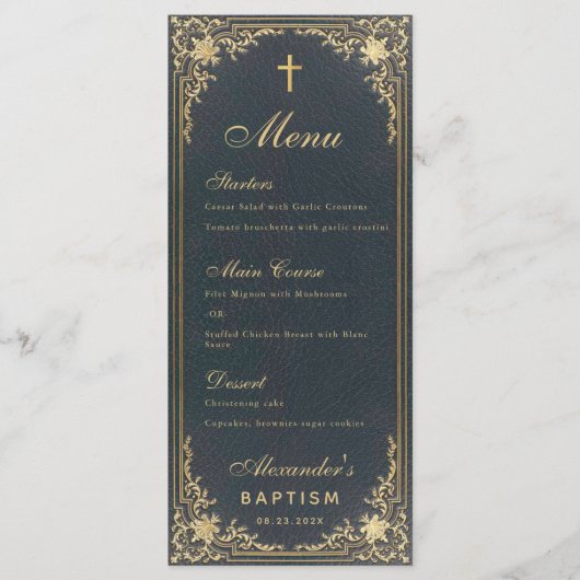 Jongen Baptism Blue Gold Elegant Calligraphy  Menu (Voorkant)