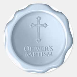 Jongen Baptism Dusty Blue Wax Seal Ingeblazen krui Ronde Sticker