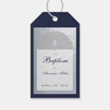 Jongen Baptism Navy Blue Script Faux Silver Arch