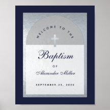 Jongen Baptism Navy Blue Silver Arch Welkomstteken
