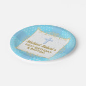 Jongen Baptisme 1e verjaardag Blauwe Goud Tekstpol Papieren Bordje (Gekanteld)