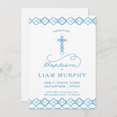 Jongen baptisme, Christening Uitnodiging - Blauw k (Voorkant / Achterkant)