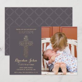 Jongen baptisme, Christening Uitnodiging, Foto, Go Kaart