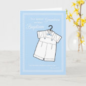 Jongen Baptisme Gefeliciteerd Blue met White Outfi Kaart (Gele Bloem)