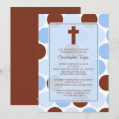 Jongen Baptisme Inname Brown & Blue Polka Dots Kaart (Voorkant / Achterkant)