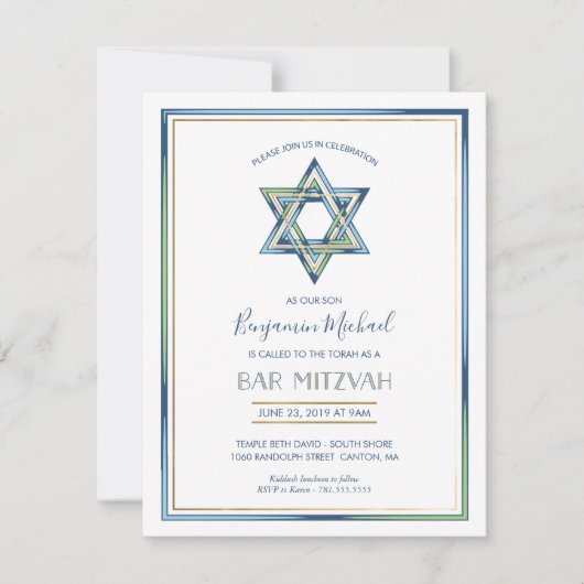Jongen Bar Mitzvah uitgenodigd; Star of David, Gol Kaart (Voorkant)