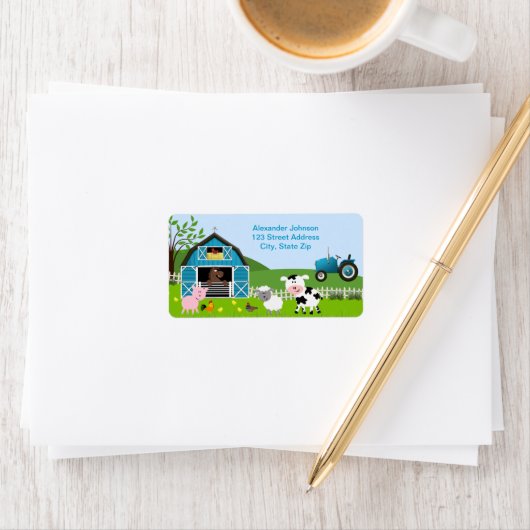 Jongen Barnyard Boerderij Dieren Adres Label (Insitu)