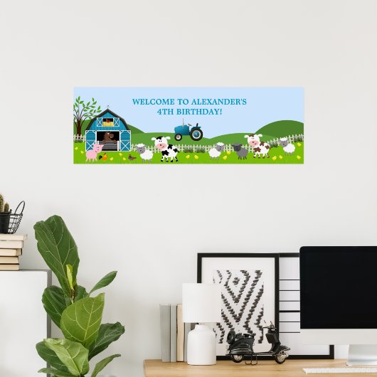 Jongen Barnyard Farm Animals Birthday Banner Poster (Thuiskantoor)
