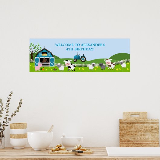 Jongen Barnyard Farm Animals Birthday Banner Poster (Keuken)