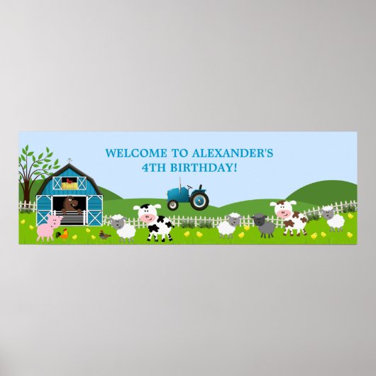 Jongen Barnyard Farm Animals Birthday Banner Poster (Voorkant)