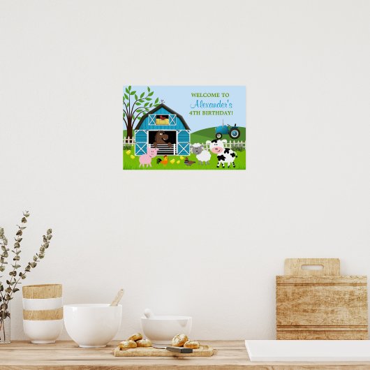Jongen Barnyard Farm Animals Birthday Poster (Keuken)