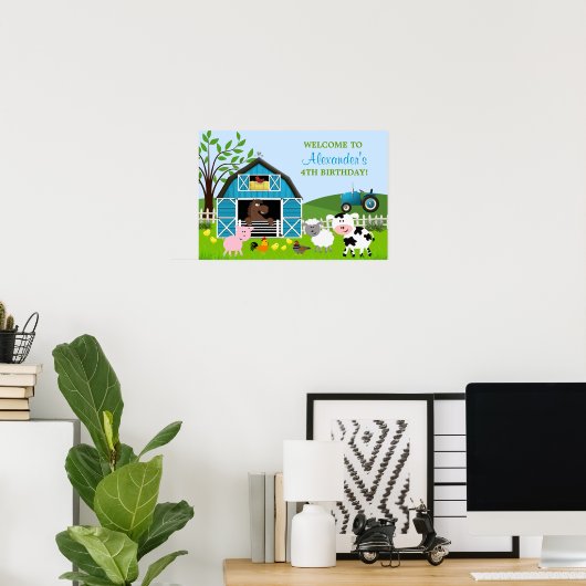 Jongen Barnyard Farm Animals Birthday Poster (Thuiskantoor)