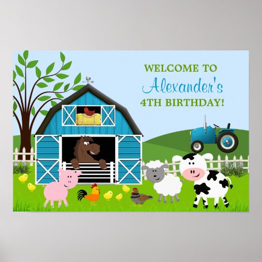Jongen Barnyard Farm Animals Birthday Poster (Voorkant)