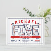 Jongen Baseball Uitnodiging 5e verjaardag (Staand voorkant)