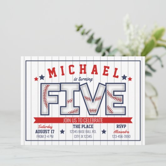 Jongen Baseball Uitnodiging 5e verjaardag (Staand voorkant)