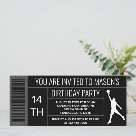 Jongen Basketbal Verjaardagsfeestje Schoenendoos L Kaart (Staand voorkant)