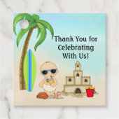 Jongen Beach Baby Sandcastle in SurfboardBaby show Bedankjes Labels (Voorkant)