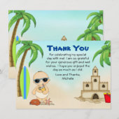 Jongen Beach Baby Sandcastle in SurfboardBaby show Bedankkaart (Voorkant / Achterkant)