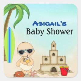 Jongen Beach Baby Sandcastle in SurfboardBaby show Vierkante Sticker