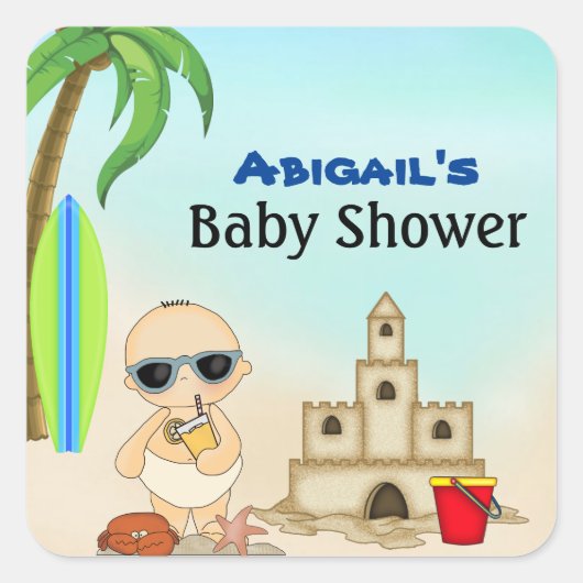 Jongen Beach Baby Sandcastle in SurfboardBaby show Vierkante Sticker (Voorkant)