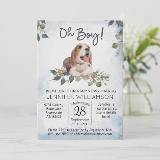 Jongen! Beagle Puppy Modern Waterverf Baby shower Kaart (Staand voorkant)